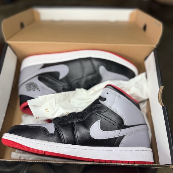 Nike Other - Nike Air Jordan1 mid Black and Gray Sneakers with Red Accents